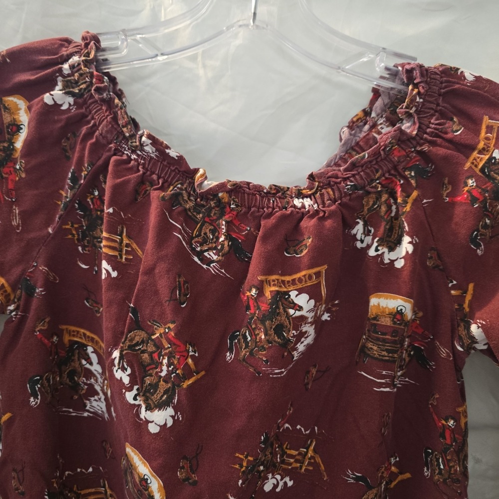 Panhandle Women's All-Over Cowboy Stagecoach Design Ruffle Bell Sleeves Size S - Picture 4 of 12